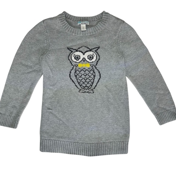 Old Navy Girls Grey Knit Owl Sweater Size 6-7 - Picture 1 of 5